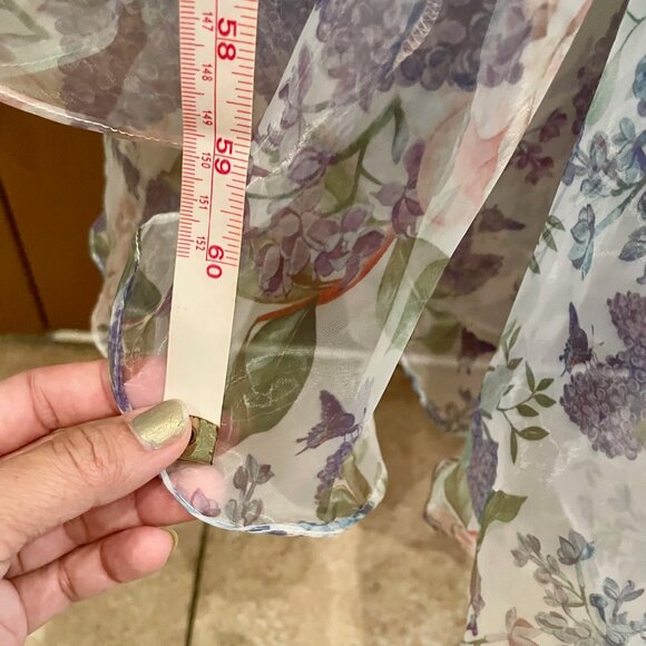 ANEWSTA Women Floral Print One Shoulder Ruffle Trim Petal Hem Evening Gown NWT - Picture 11 of 14